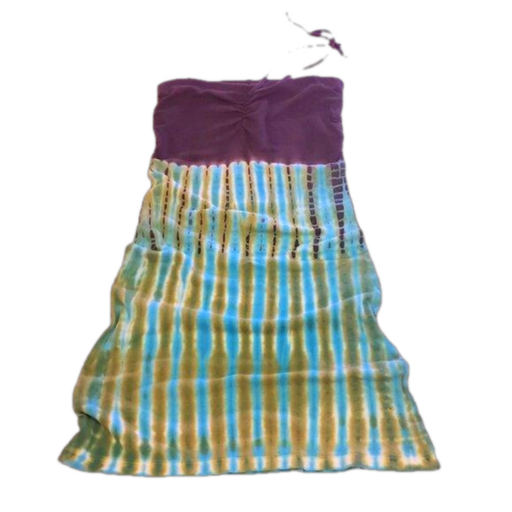 "GREEN" Tie Dyed Dress / Swim Suit Cover-up with Spaghetti Tie-strap Around Neck